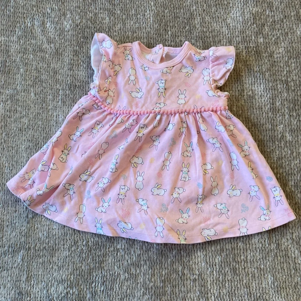 Spring Easter Bunny Dress 12‎ Months Pom Pom Trim 100% Cotton